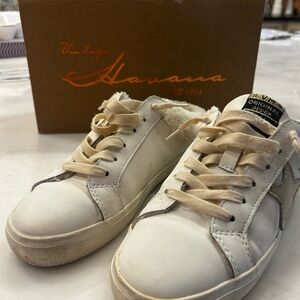 Vintage Havana Hearty fur slide. Size 7. White Star.